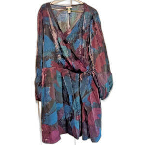 Ava & Viv Faux Wrap Dress Size 3X Jeweled Tones Long Sleeve NWT